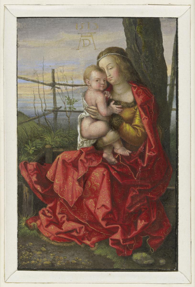 Maria mit Kind an einem Baum sitzend