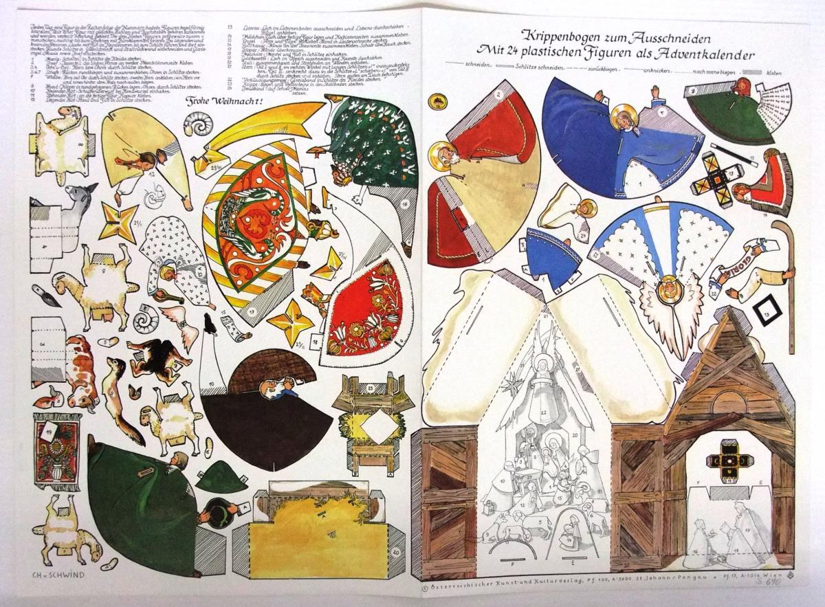 Krippenbogen zum Ausschneiden mit 24 plastischen Figuren als Adventskalender