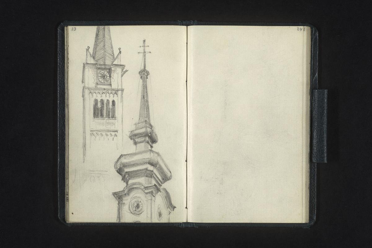 Zwei Kirchtürme (Bad Hofgastein, Mariae Himmelfahrt? // Salzburg St. Sebastian?)