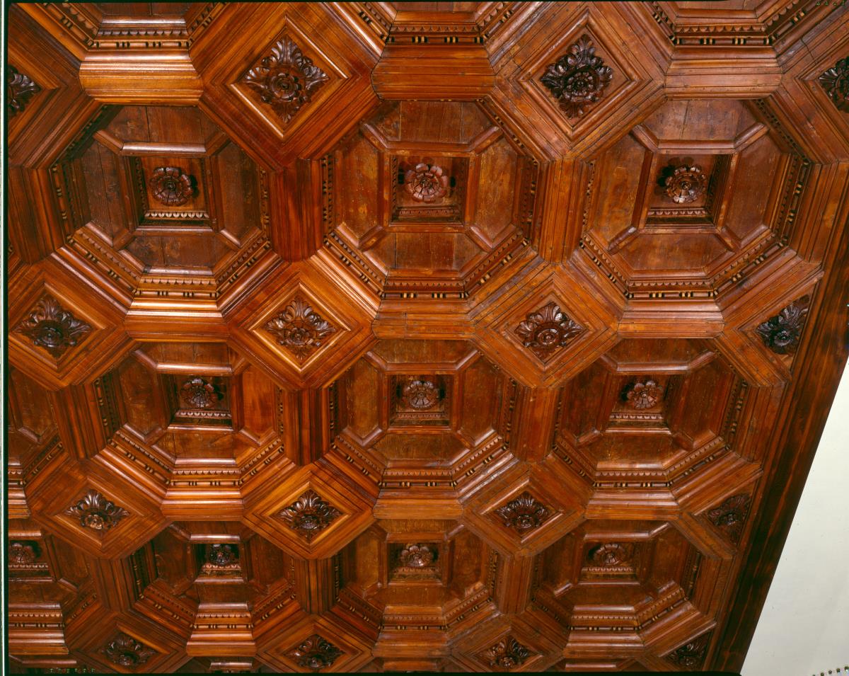 Kassetierte Holzdecke (Fragment) aus dem Palazzo Bartolini/Florenz