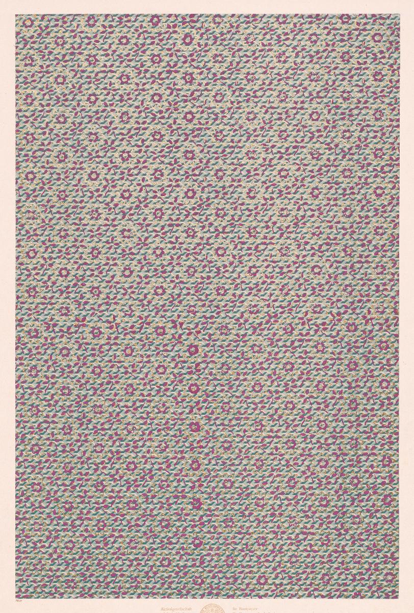 Walzendruckpapier mit Golddruck (Gittermuster mit Blüten)
