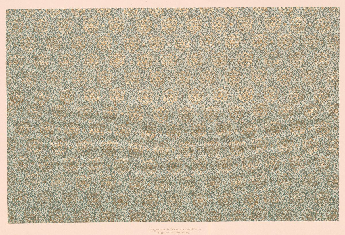Walzendruckpapier mit Golddruck (Blüten über dichtem Flächenmuster)