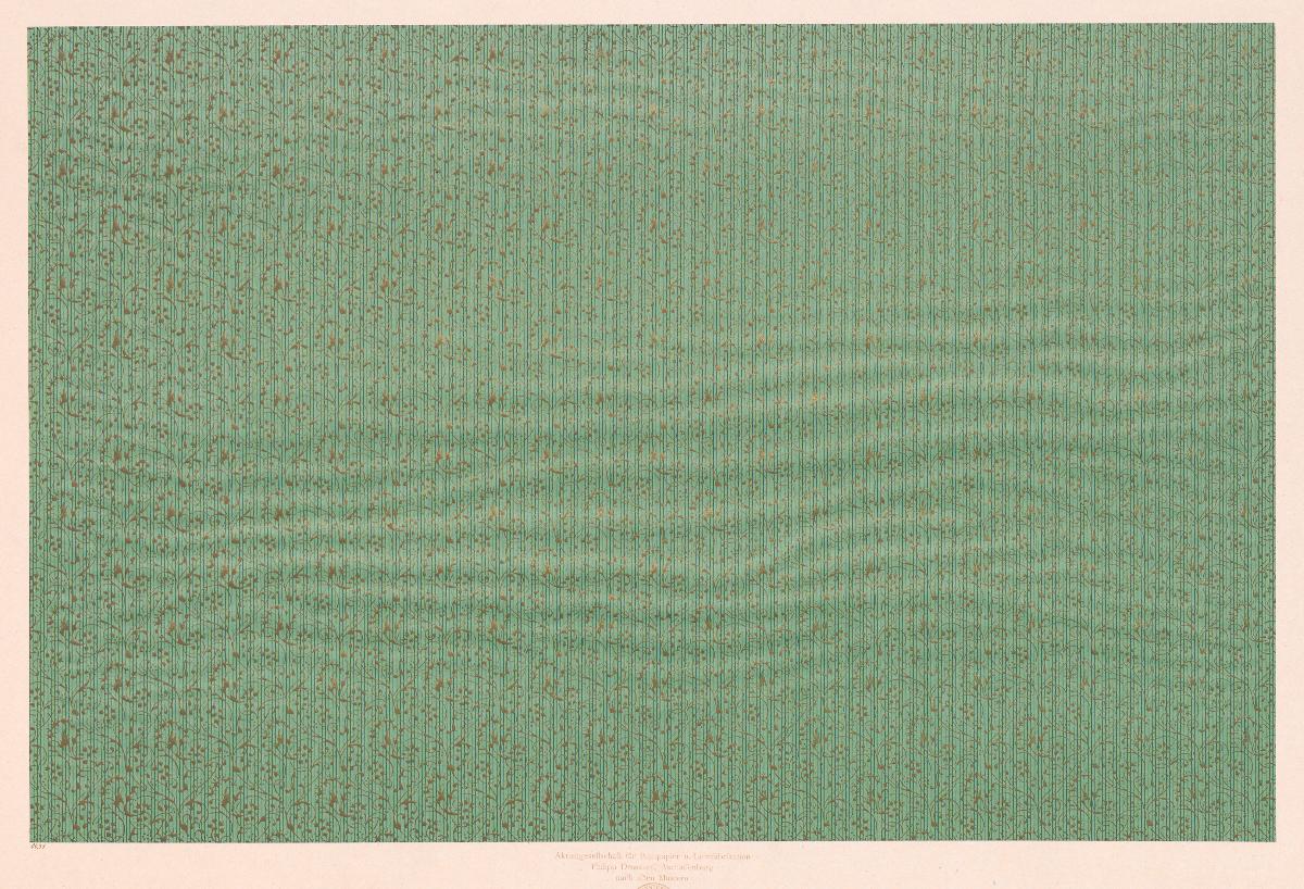 Walzendruckpapier mit Golddruck (Rankenmuster über feinem Linienfond, nach alten Mustern)