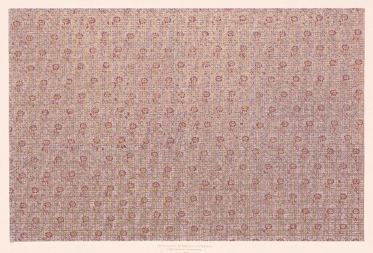 Walzendruckpapier mit Golddruck (Gitter über floralen Flächenmustern)