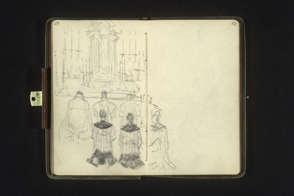 Kniende Priester vor dem Altar