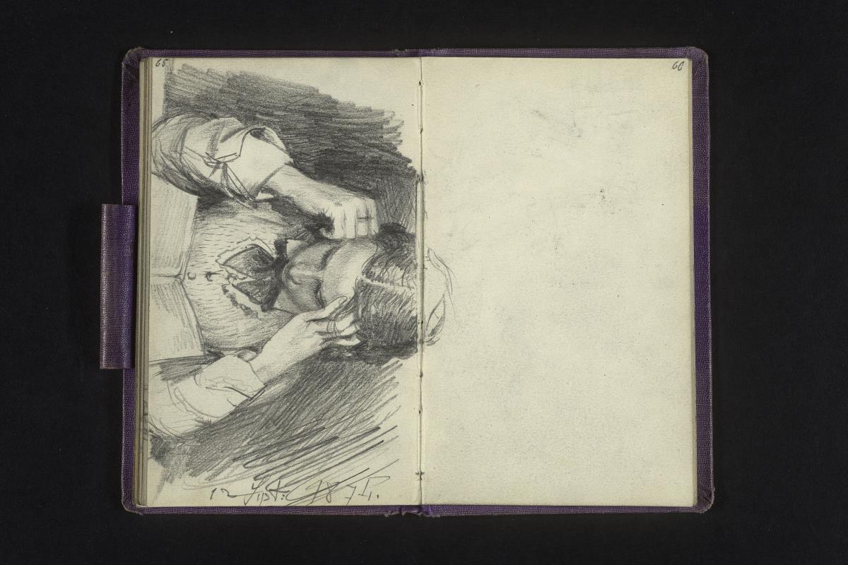 Junge Frau in einem Buch lesend, den Kopf in die Hände gestützt (12. Sept: 1874.)