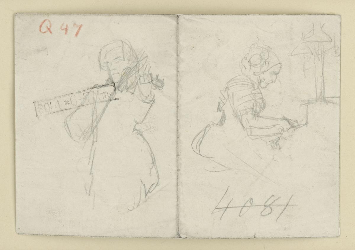 Studienblatt: Joseph Joachim und Clara Schumann im Konzert. Vorstudie zum Gemälde "Flötenkonzert Friedrichs des Großen in Sanssouci" (?)