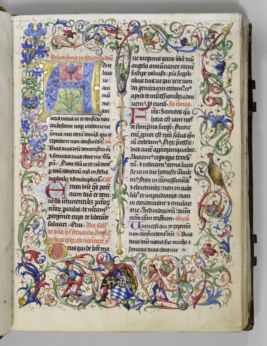 Textseite mit Initial H und Zierumrandung. Gebetbuch der Pfalzgräfin Margarethe von Simmern