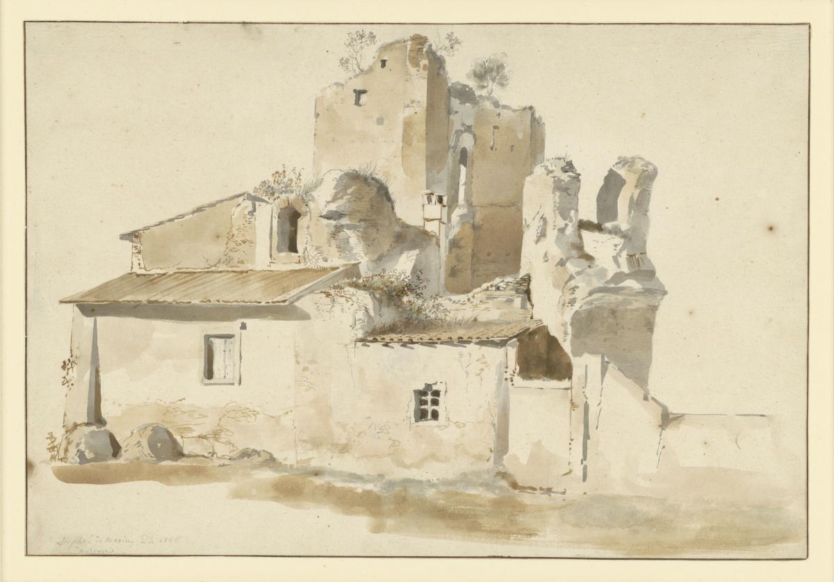 Antike Ruinen des Nymphäums des Alexander (Trophée de Marius) in Rom