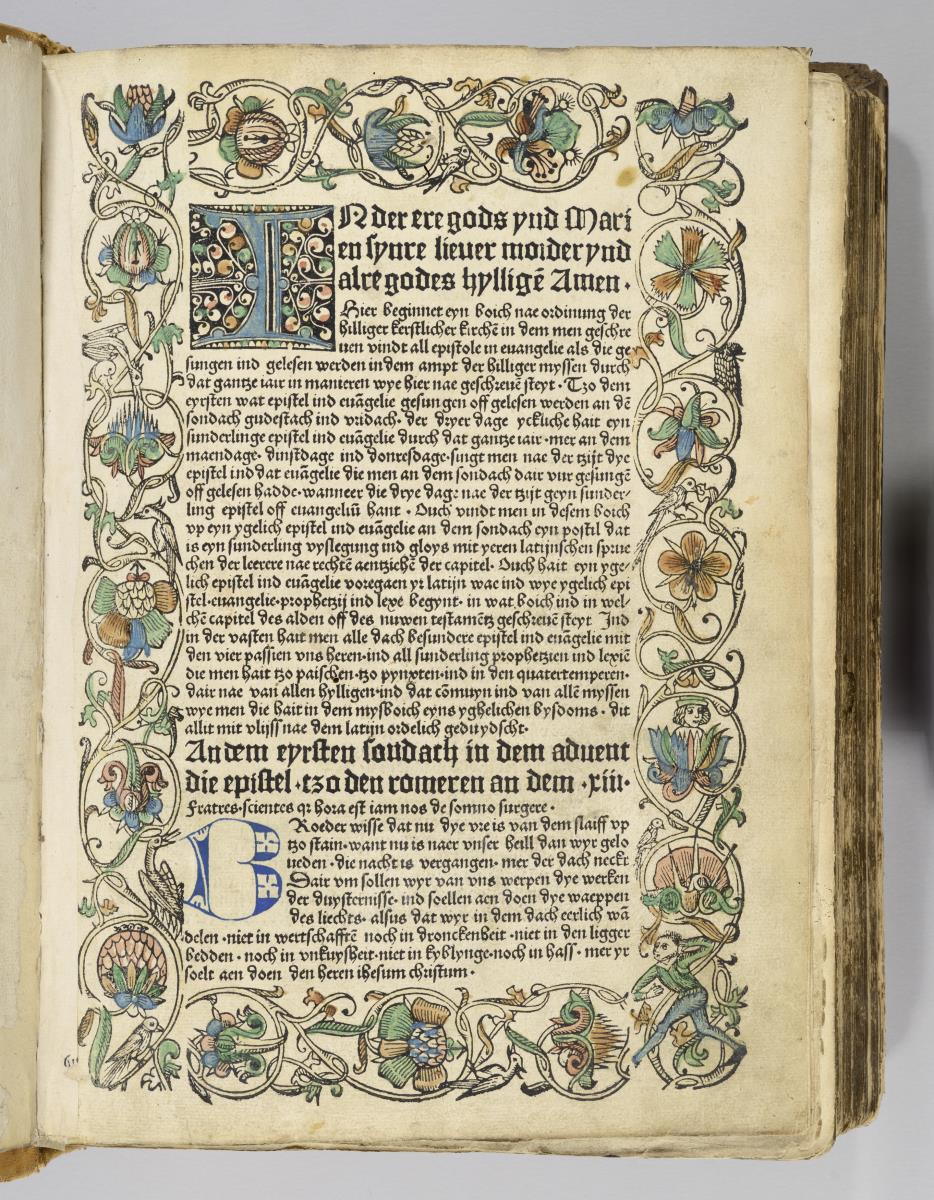 Textseite mit Initale I und Rankenbordüre; Plenarium, niederrhein. Köln: Ludwig von Renchen, 10.VI.1489