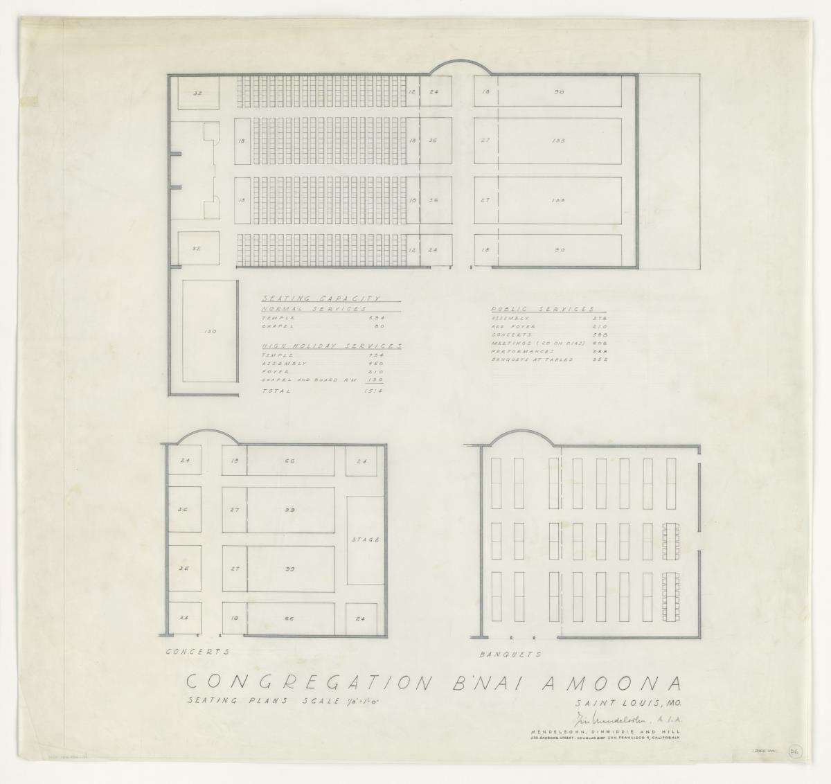 St. Louis, Missouri, Synagoge und Gemeindezentrum B'nai Amoona, Sitzplan