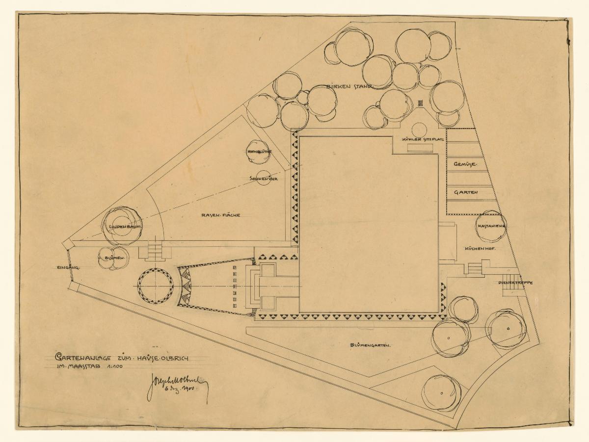 Darmstadt, Wohnhaus Olbrich, Grundriss der Gartenanlage