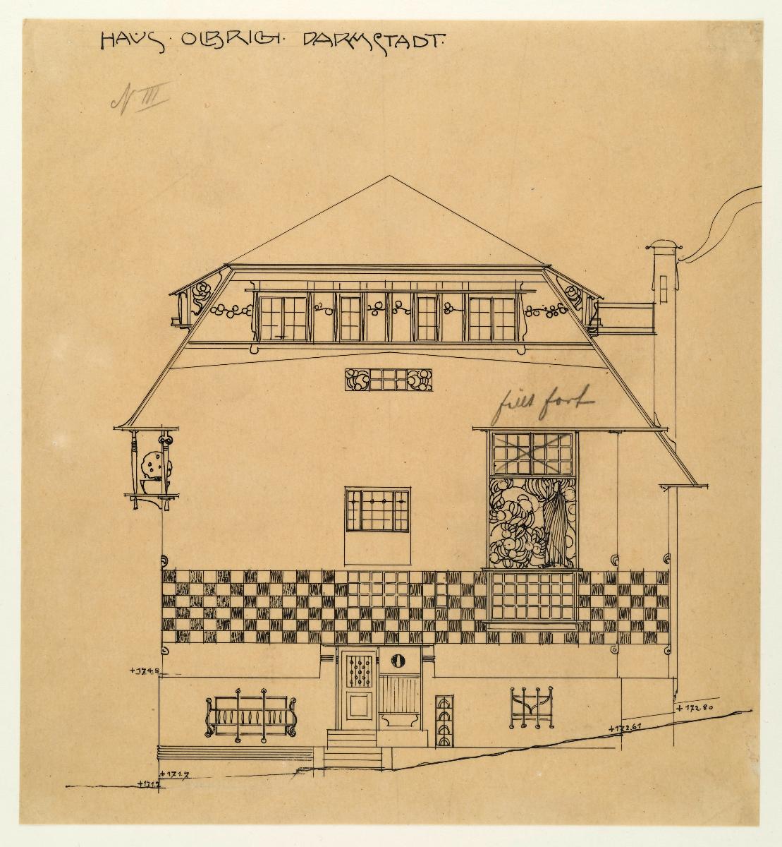 Darmstadt, Wohnhaus Olbrich, Aufriss der Ostfassade