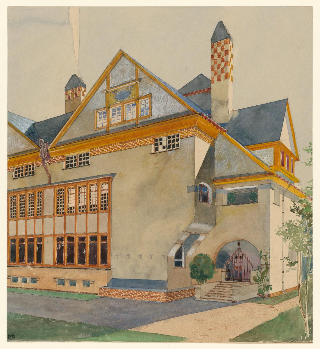 Darmstadt, Doppelhaus Stade, Perspektive von Nordwesten