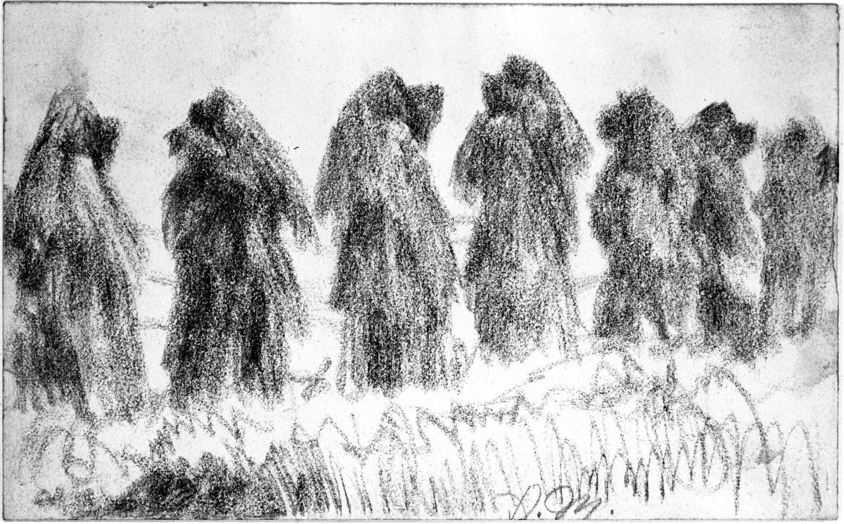 Eine Reihe Garben auf dem Feld