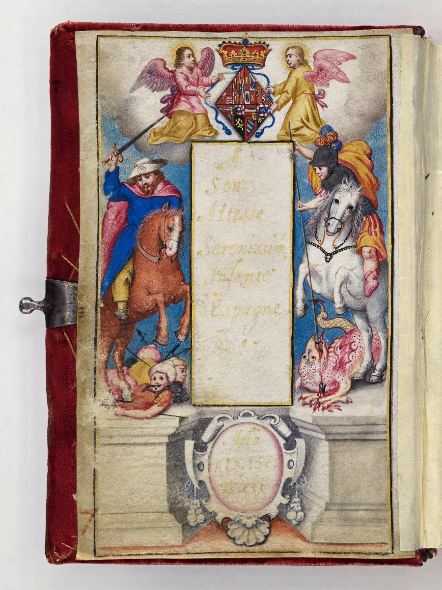 Ex libris mit Wappen und Inschrift der Clara Eugenie von Spanien