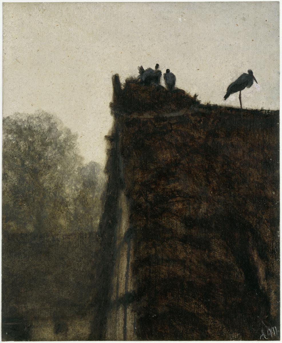 Das Storchennest auf dem Strohdach. Aus dem "Kinderalbum"