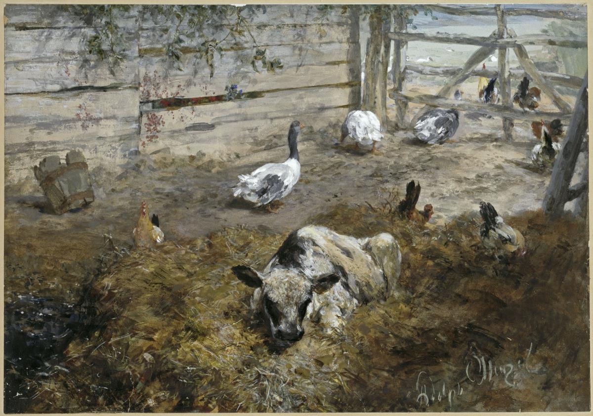 Das Kalb mit Hühnern und Gänsen. Aus dem "Kinderalbum"