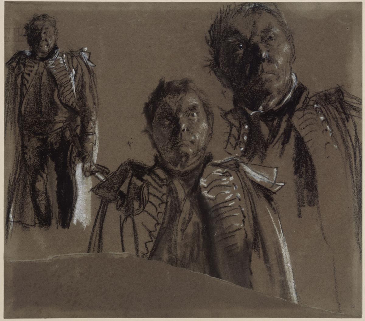 Alter Husar en face, Kniestück und zwei Brustbilder. Modellstudie zu "Das Treffen Friedrich II. und Joseph II. in Neisse"