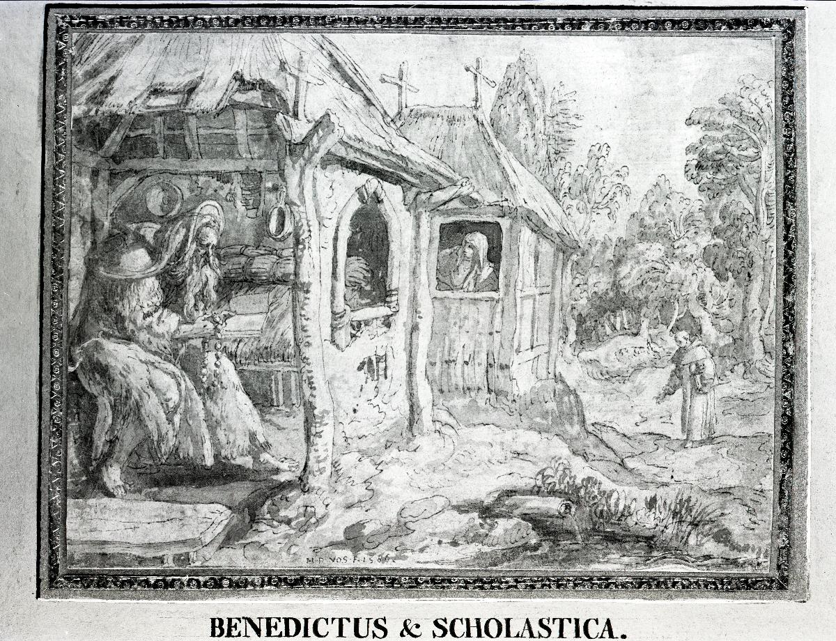 Die Hl. Benedictus und Scholastica (Abraham) in Ihren Einsiedlerhütten