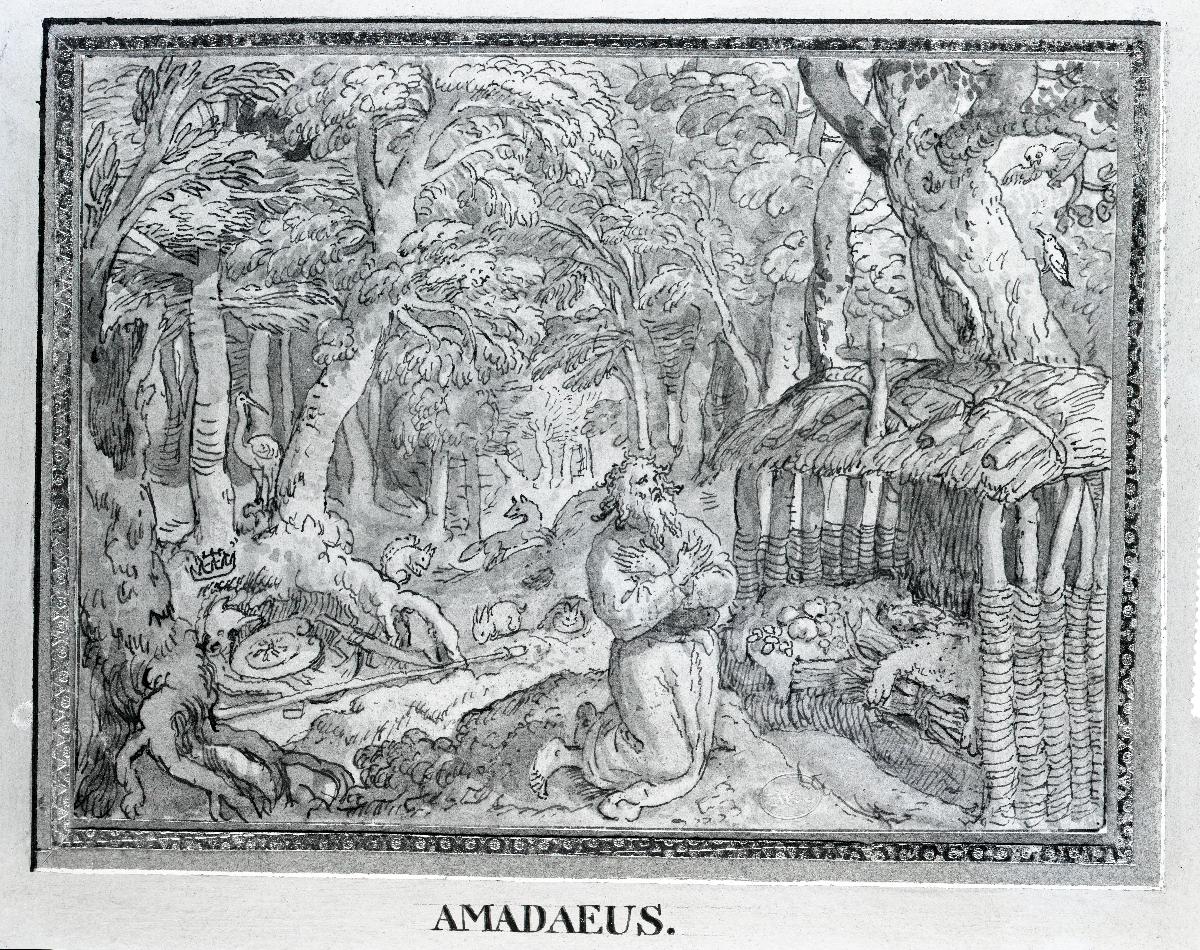 Der Einsiedler Amadeus bei der Andacht im Wald