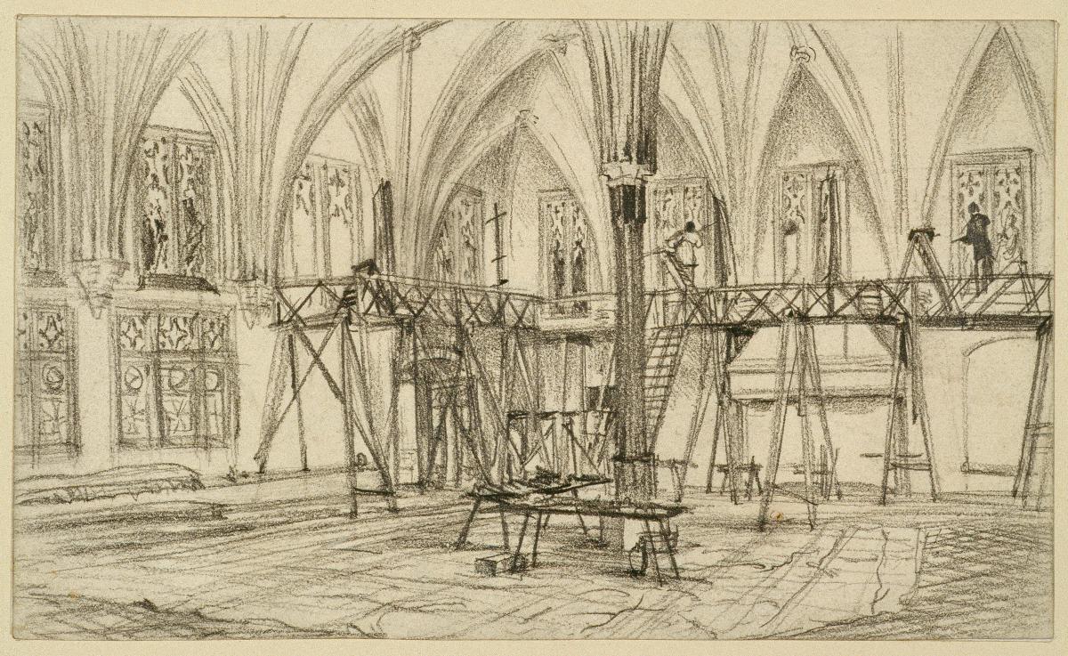 Maler auf Gerüsten im Sommerremter der Marienburg