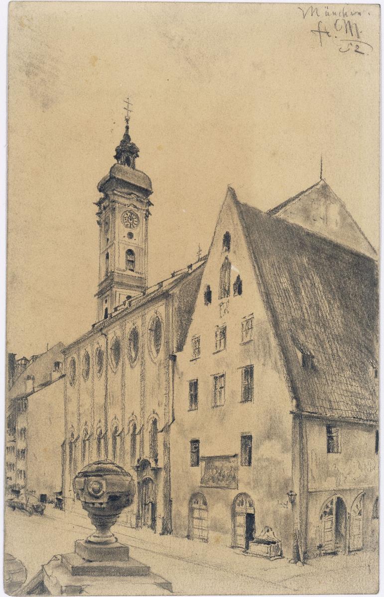 Heiliggeistkirche mit dem ehemaligen Weiberbau des Spitals in der Kaufinger Straße in München