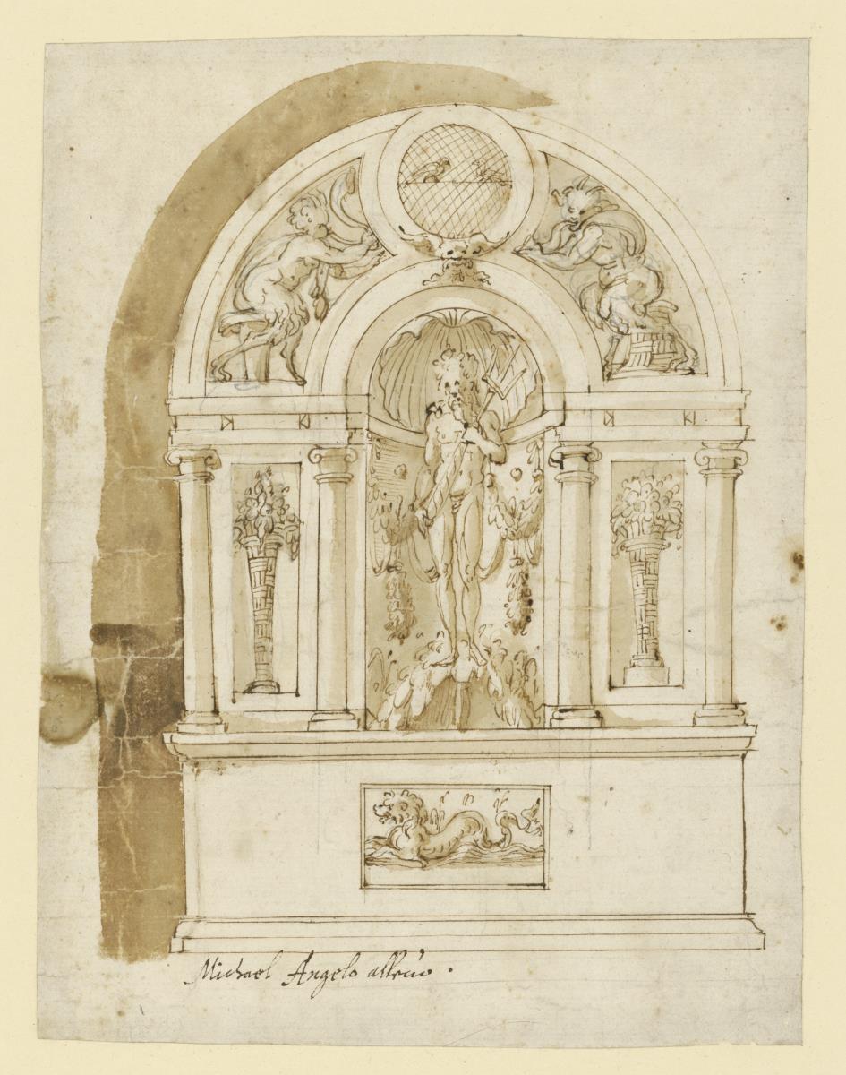 Entwurf für eine Brunnennische mit Neptun für den Garten der Medici-Villa in Castello