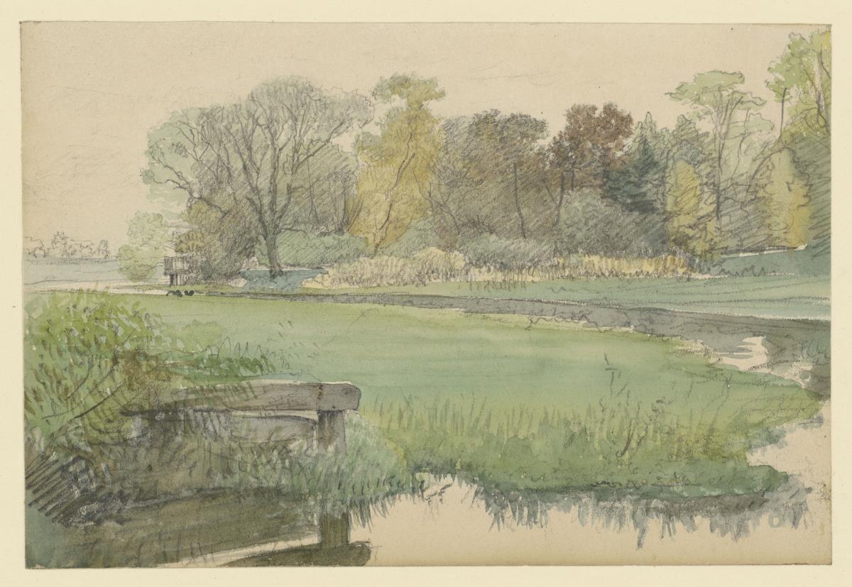 Landschaft mit Wiese und Bach