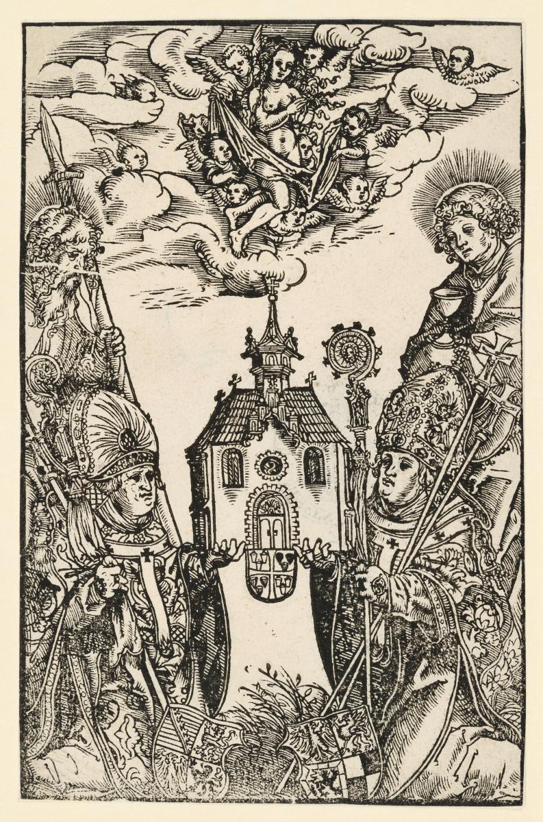Die Erzbischöfe Ernst und Albrecht von Magdeburg als Stifter der Magdalenen-Stiftskirche auf der Moritzburg über Halle. Hallesches Heiltumsbuch