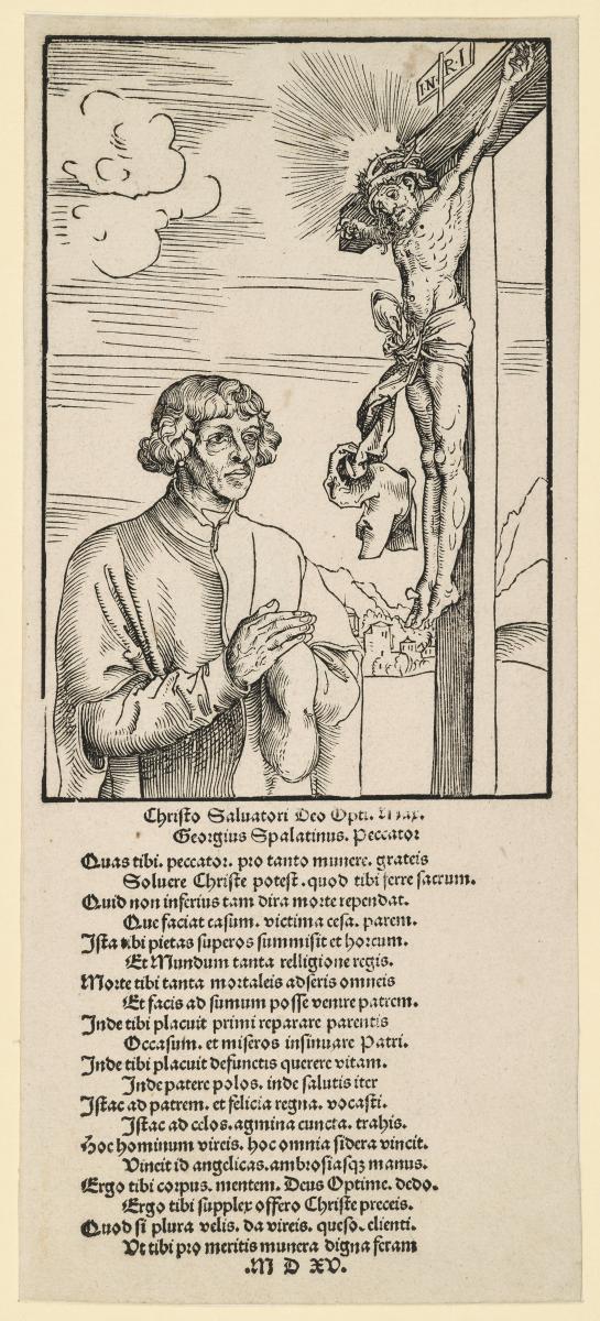 Georg Spalatin ein Kruzifix anbetend