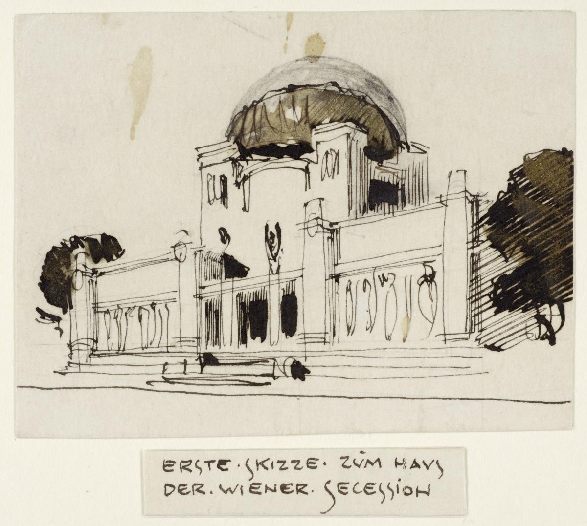 Wien, Ausstellungsgebäude der Secession, Perspektive, Skizze zum endgültigen Entwurf