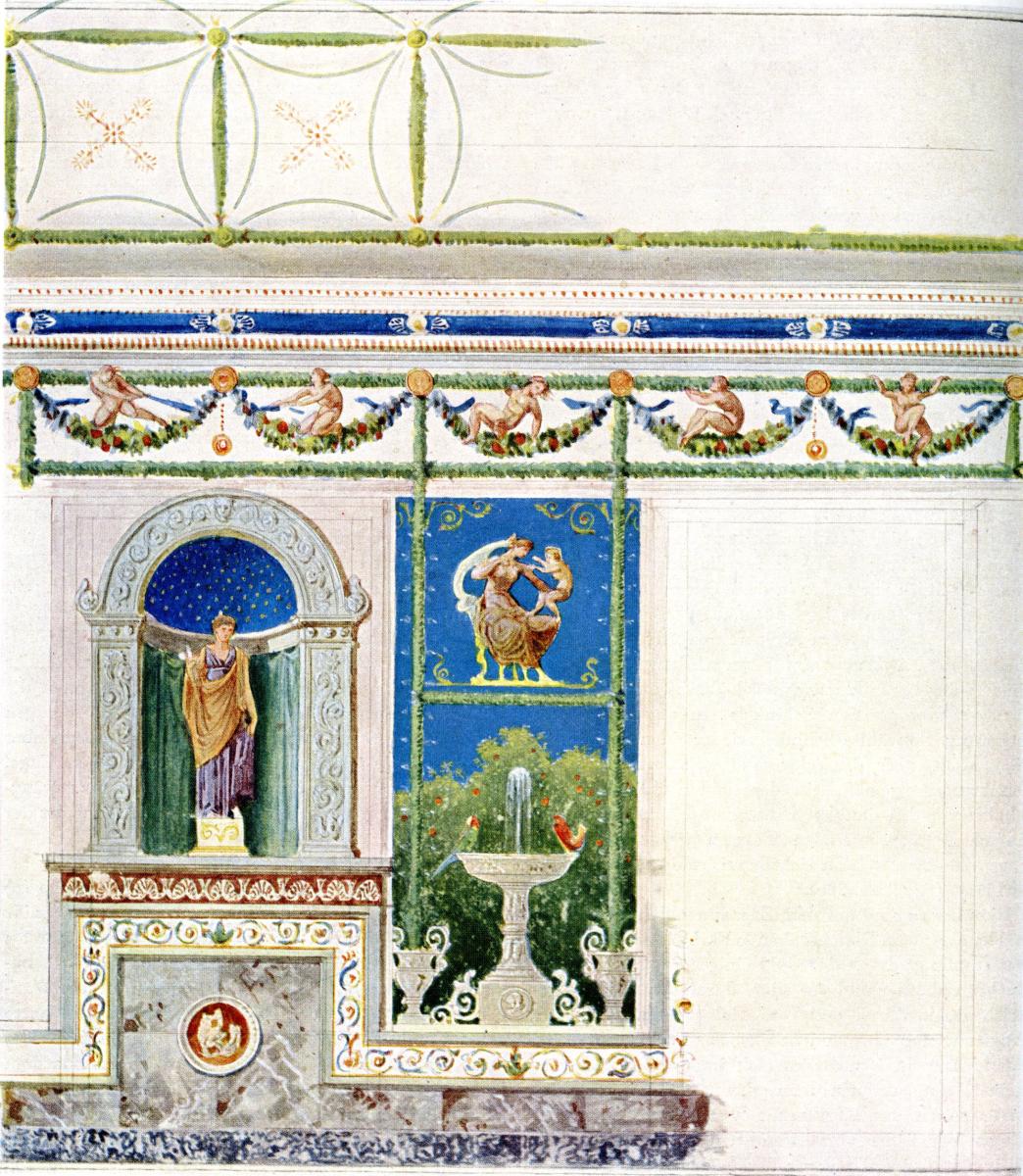Berlin, Wilhelmplatz. Palais des Prinzen Karl von Preußen, Speisesaal. Entwurf zu Wand und Decke