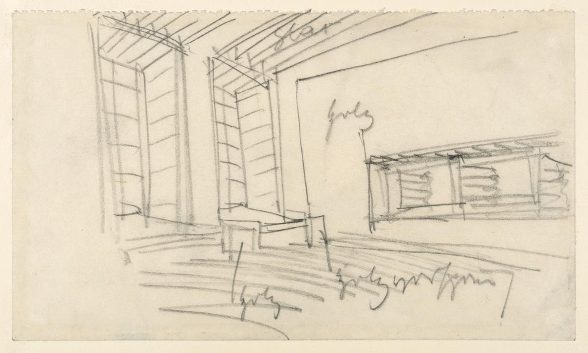 Berlin-Mitte, Umbau des Mosse-Hauses, Sitz des Verlages Rudolf Mosse. Skizze zu einem Innenraum - Perspektive