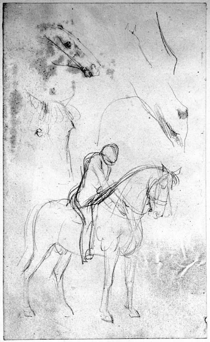 Reiter nach rechts und Pferdedetails