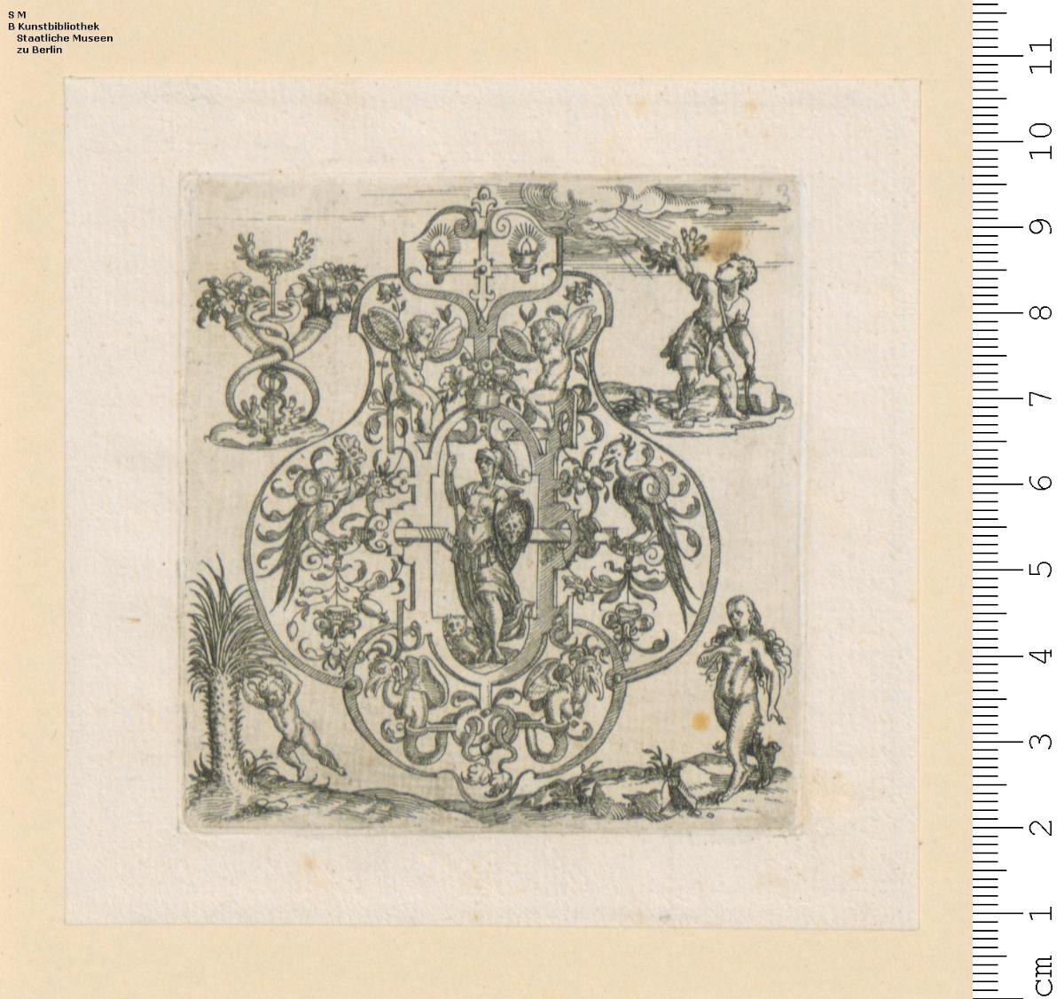 Schmuckflächen mit Grotesken für Anhänger und ein Kreuz