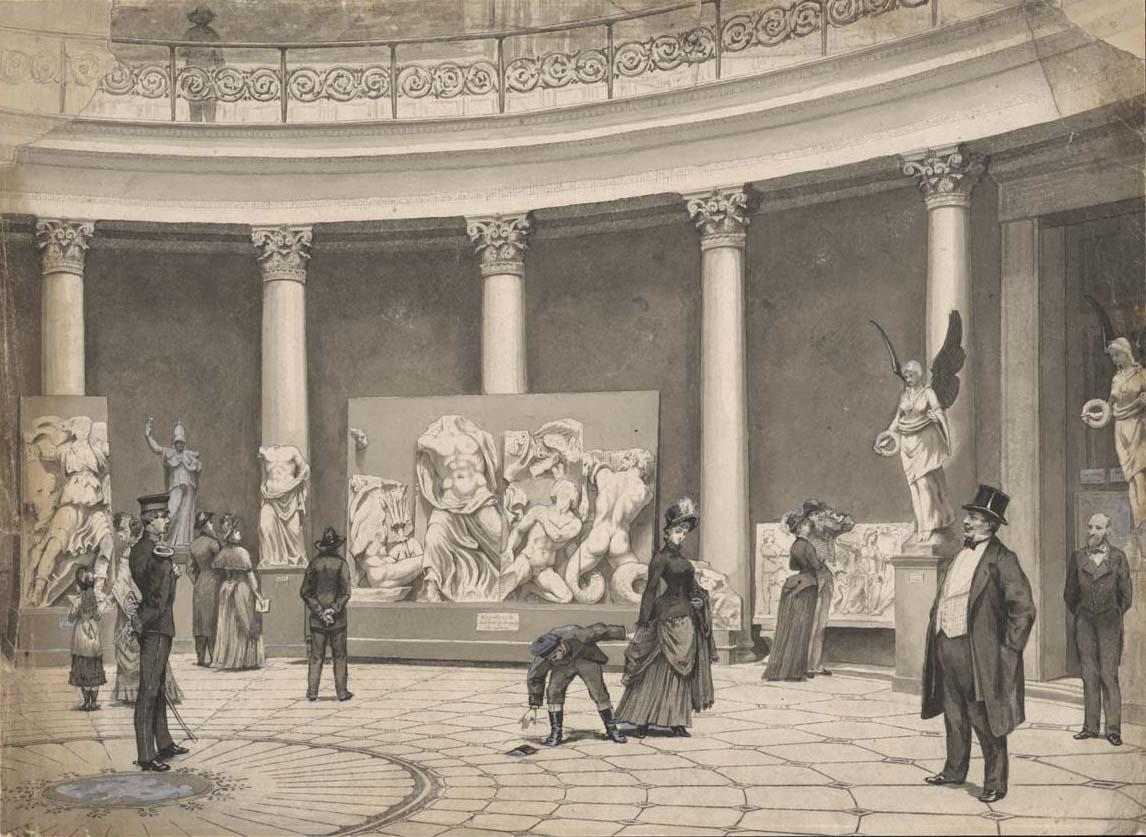 Erstpräsentation der Friesplatten vom Großen Altar in Pergamon in der Rotunde des Alten Museums, Berlin
