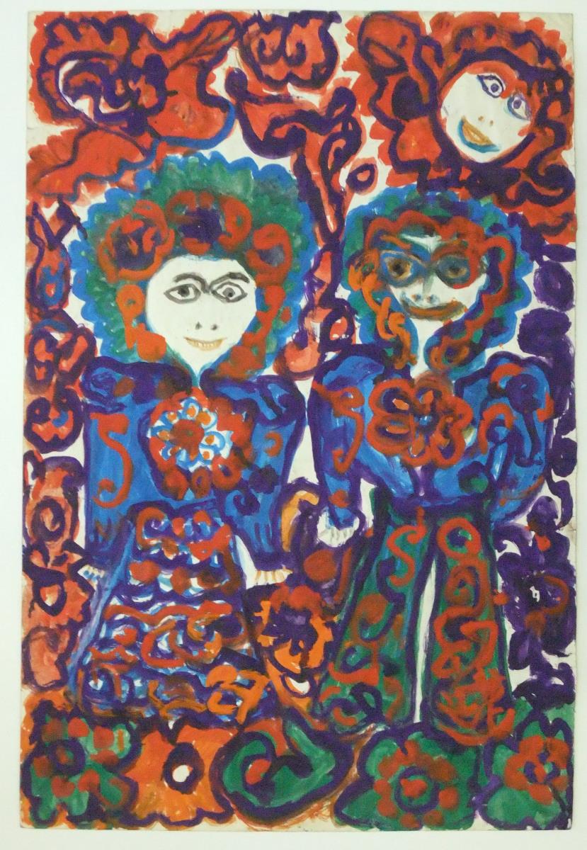a) o.T. [Mann und Frau] b) o.T. [Frau mit Blumen]
