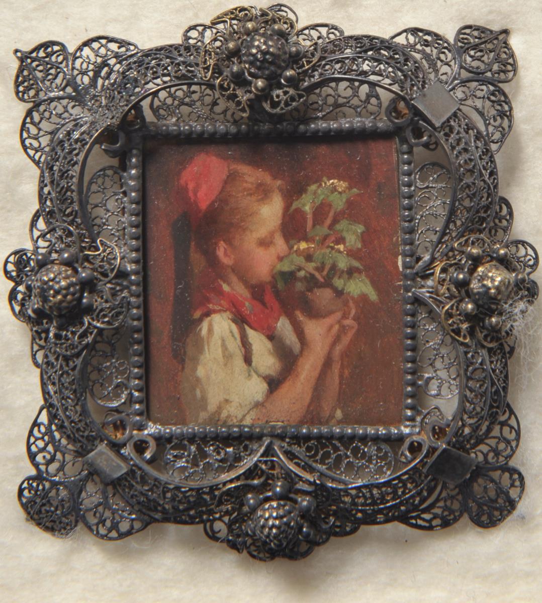 Mädchen mit roter Kappe. Miniatur aus der Sammlung Loewe