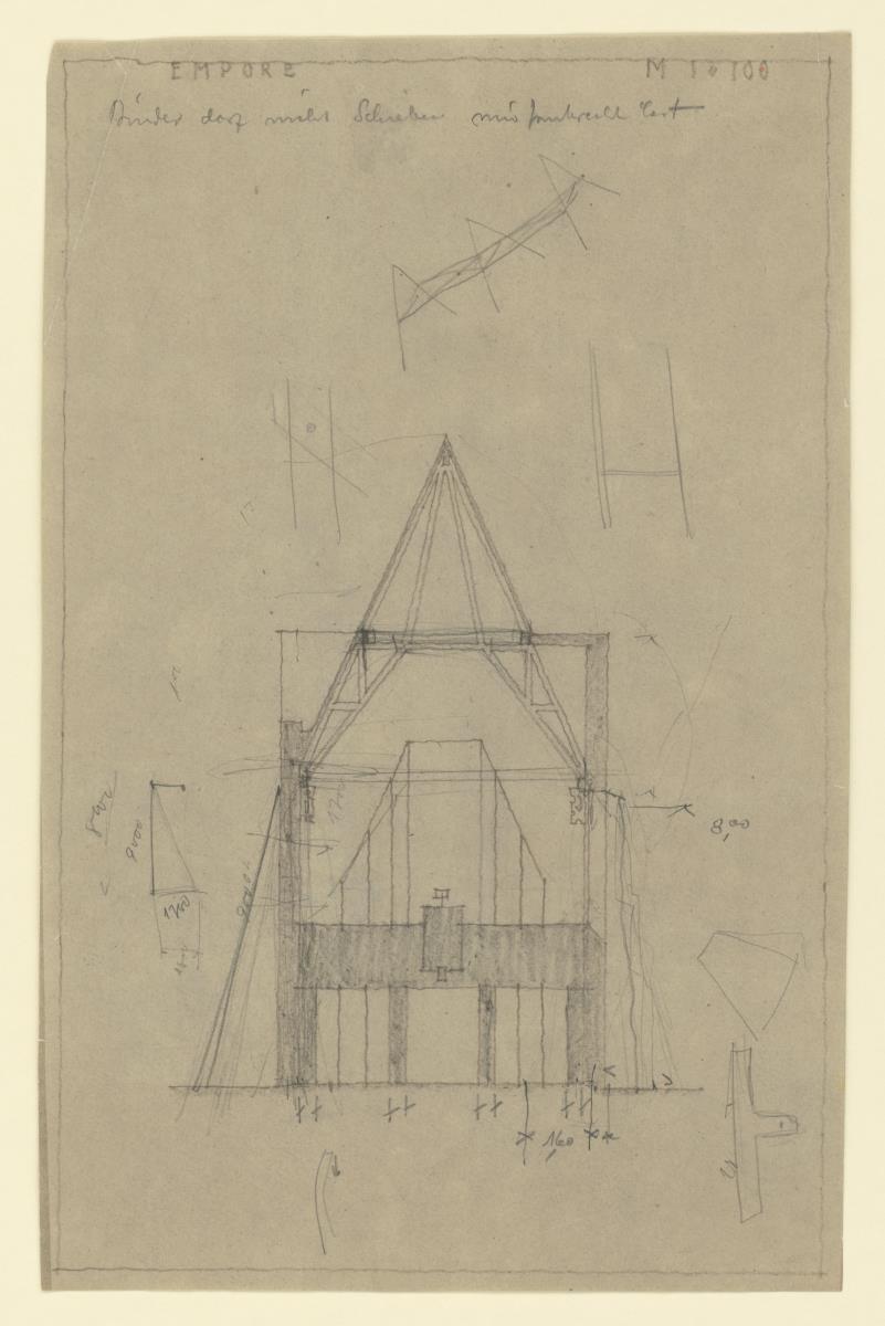 Gewerbeausstellung Dombauhütte, München, Empore, Querschnitt, Lichtpause, M 1:100