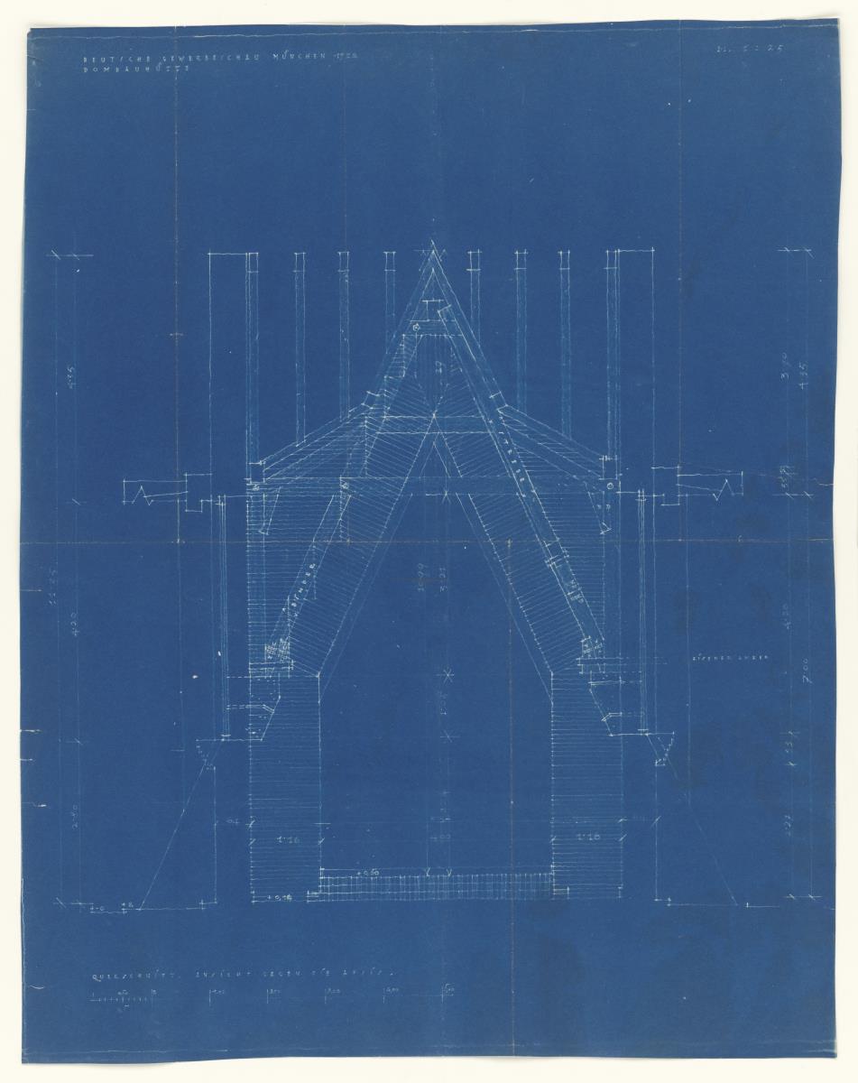 Gewerbeausstellung Dombauhütte, München, Querschnitt gegen die Apsis, Lichtpause, M 1:25