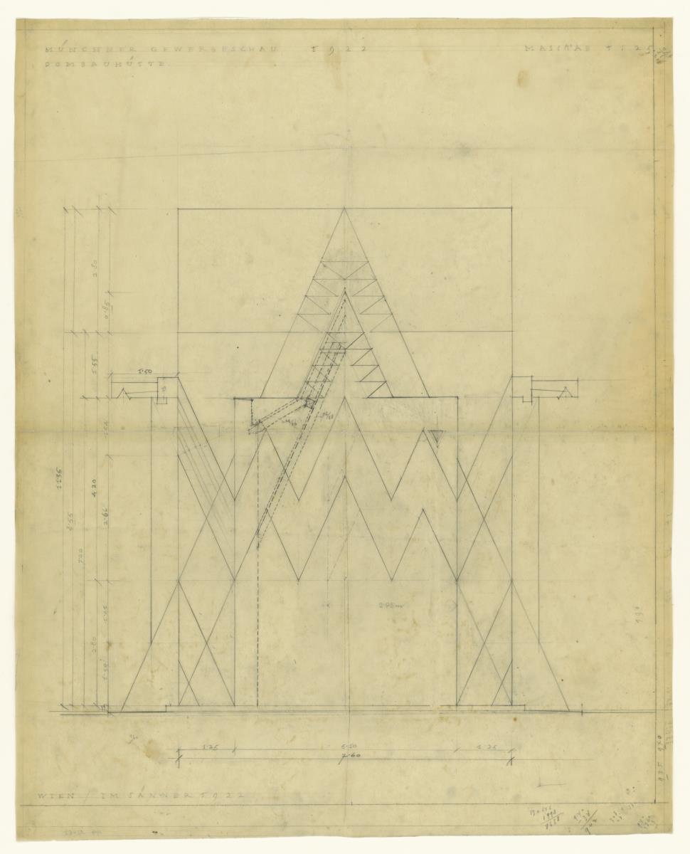 Gewerbeausstellung Dombauhütte, München, Querprofil mit Mauerstruktur der Chorstirnwand