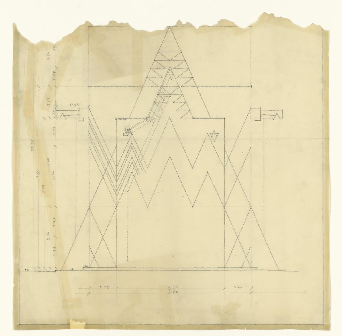 Gewerbeausstellung Dombauhütte, München, Querprofil der Chorstirnwand, Fragment