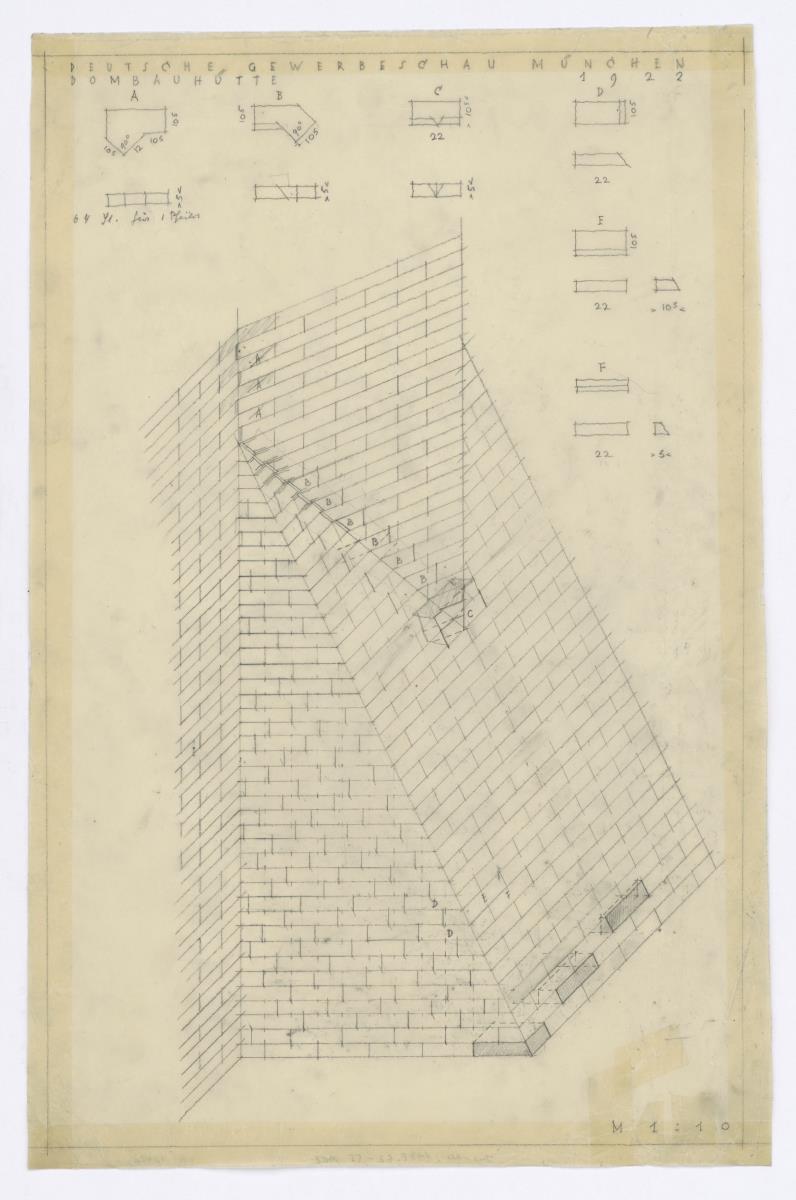 Gewerbeausstellung Dombauhütte, München, Entwurf Mauerwerkdetails