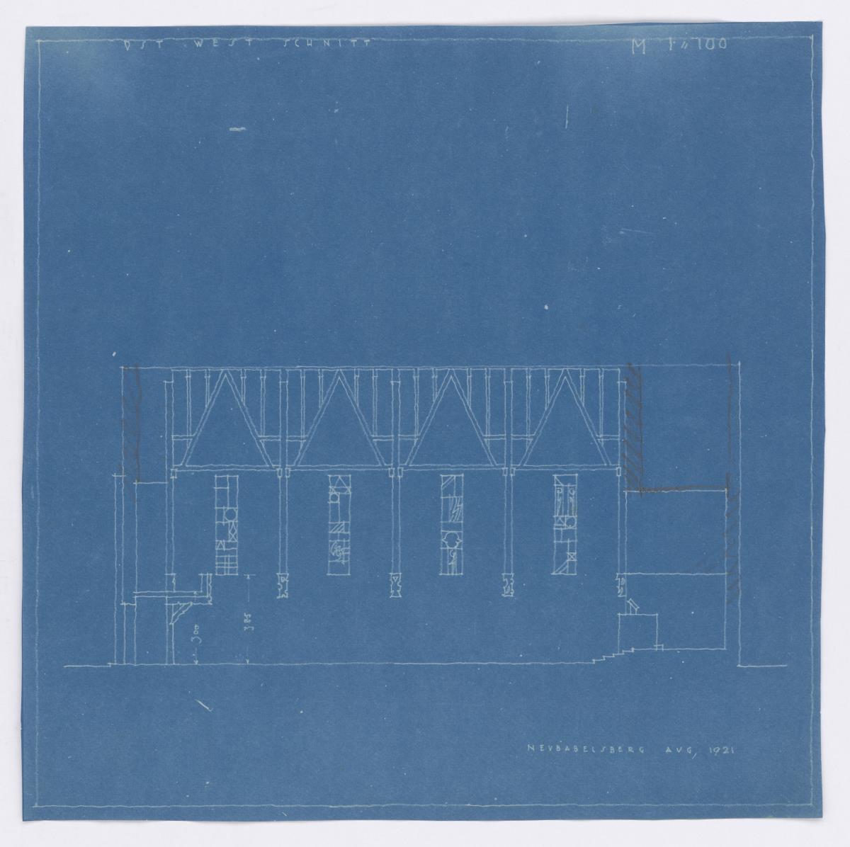 Gewerbeausstellung Dombauhütte, München, Ost-West-Schnitt, Lichtpause