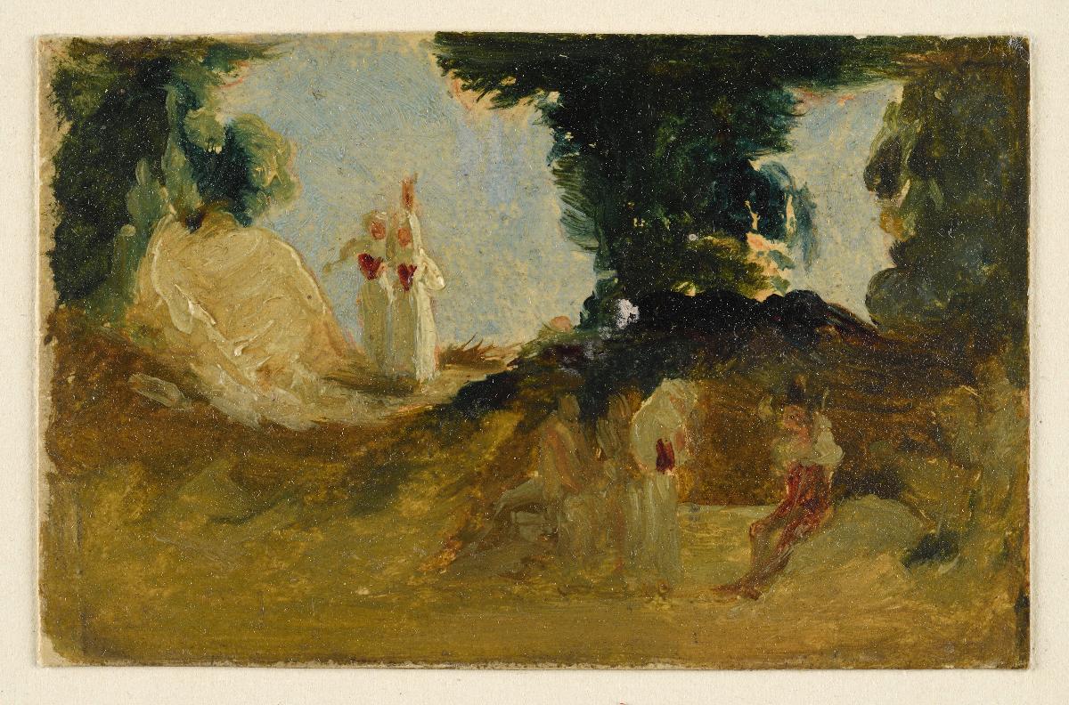 Hügellandschaft mit Durchblicken und figürlicher Staffage