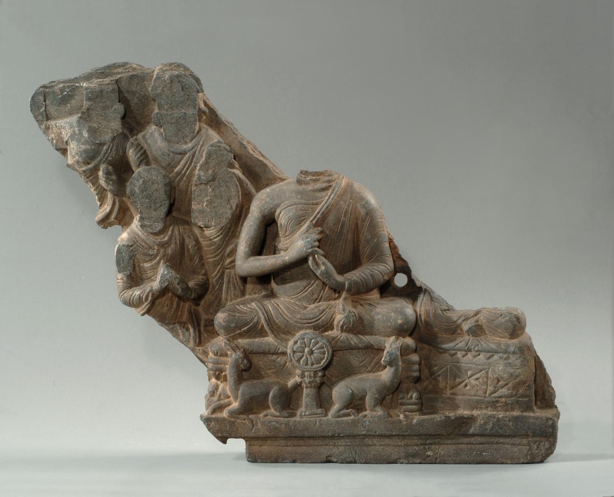 Erzählende Szene (Fragment): Erste Predigt des Buddha im Gazellenhain von Sarnath