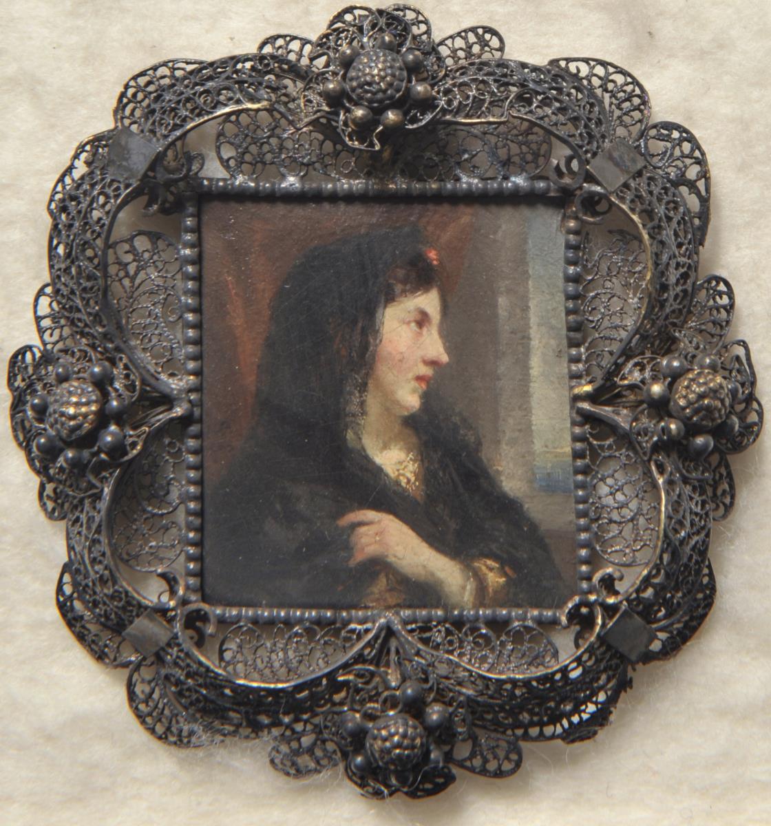 Dame in schwarzem Schleier. Miniatur aus der Sammlung Loewe