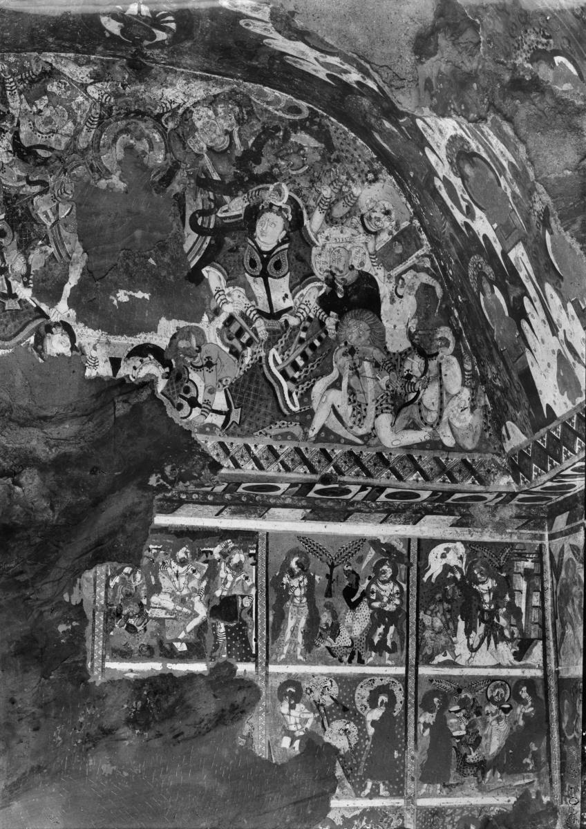 Versuchung durch Mara und Szenen aus dem Leben des Buddha - Wandmalerei