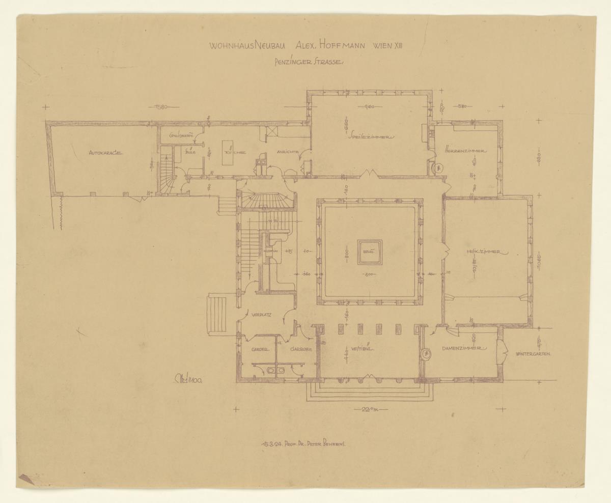 Wohnhaus Alexander Hoffmann, Wien, Erdgeschoss, Grundriss, M 1:100, Lichtpause